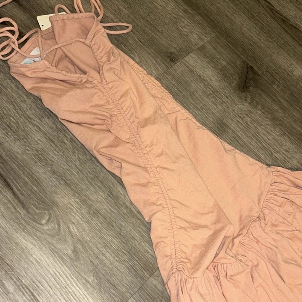 Free People Liza Drop Waist Midi Dress in Tuscany (taupe rose) - Picture 3 of 7